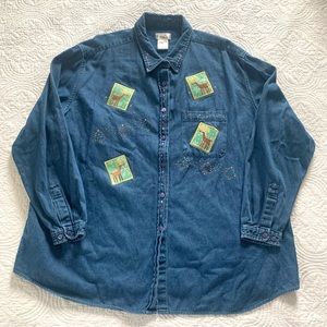 Bobbie Brooks Shirt Sz 26 28 W Reindeer Christmas Denim Jean Rhinestone Bedazzle